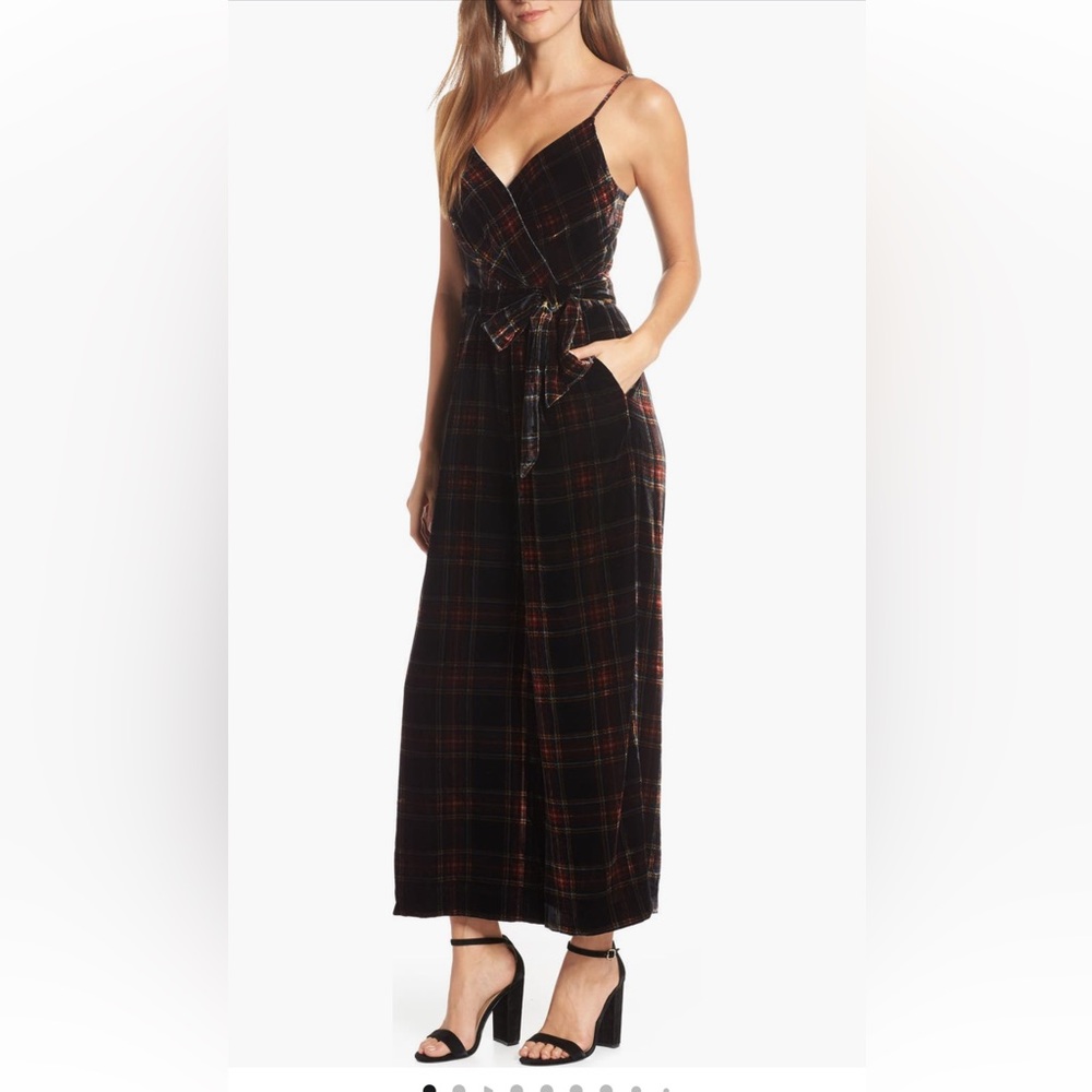J. CREW Tartan Plaid‎ Velvet Jumpsuit Waist Tie SZ 12 NWT Red Green Black